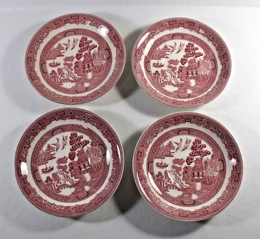 4 Johnson Brothers RED/PINK WILLOW 5-3/4" Saucers