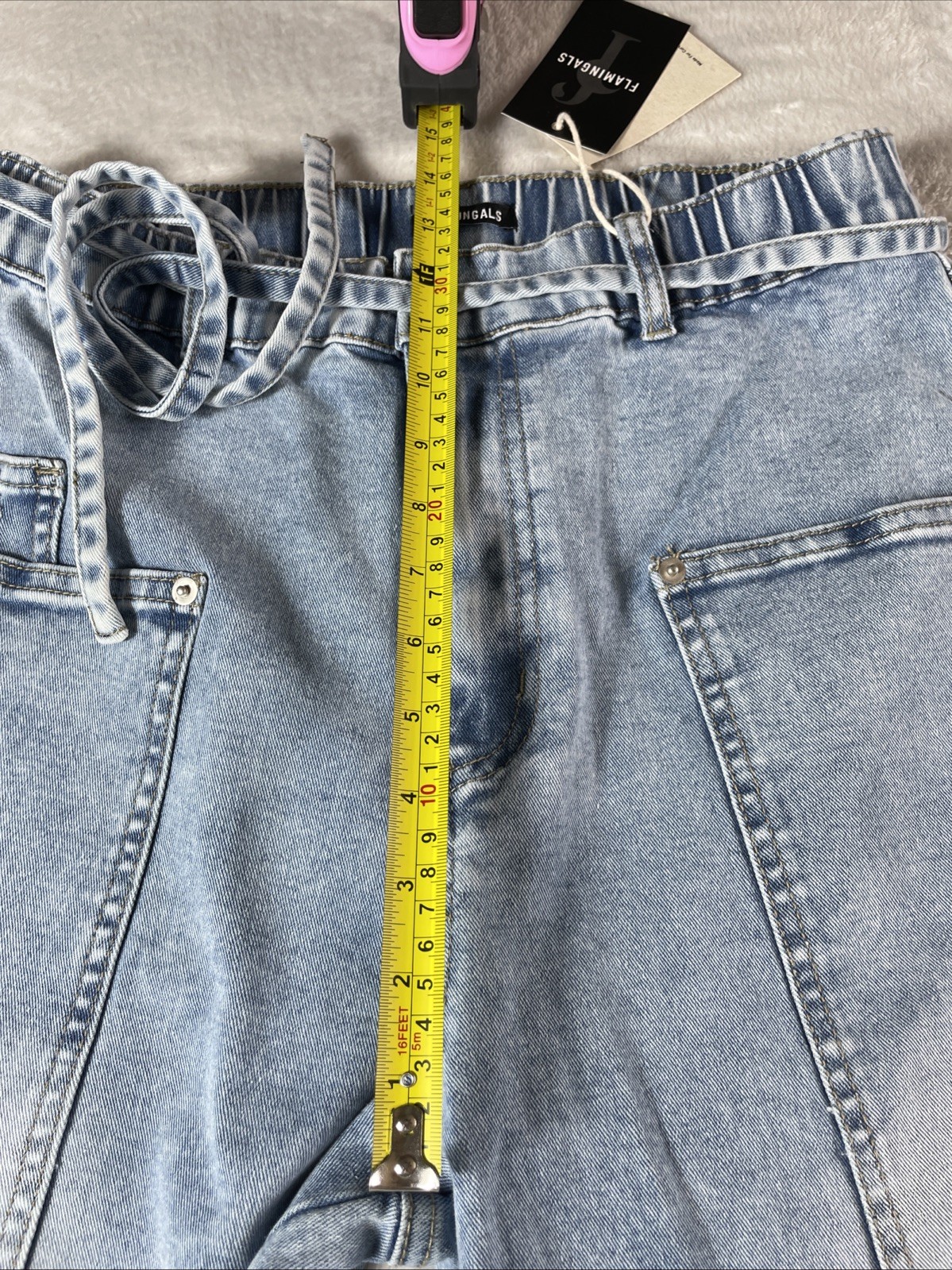 -NWT-Flamingals Wide Leg Jeans Drawstring Mid Waist Baggy Belted Size Large