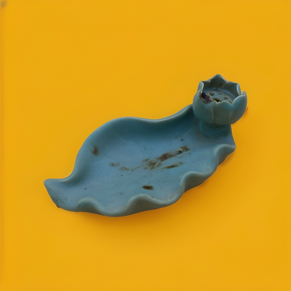 Celadon Leaf Incense Holder 3.5" Ceramic Aromatherapy Tray Asian Inspired