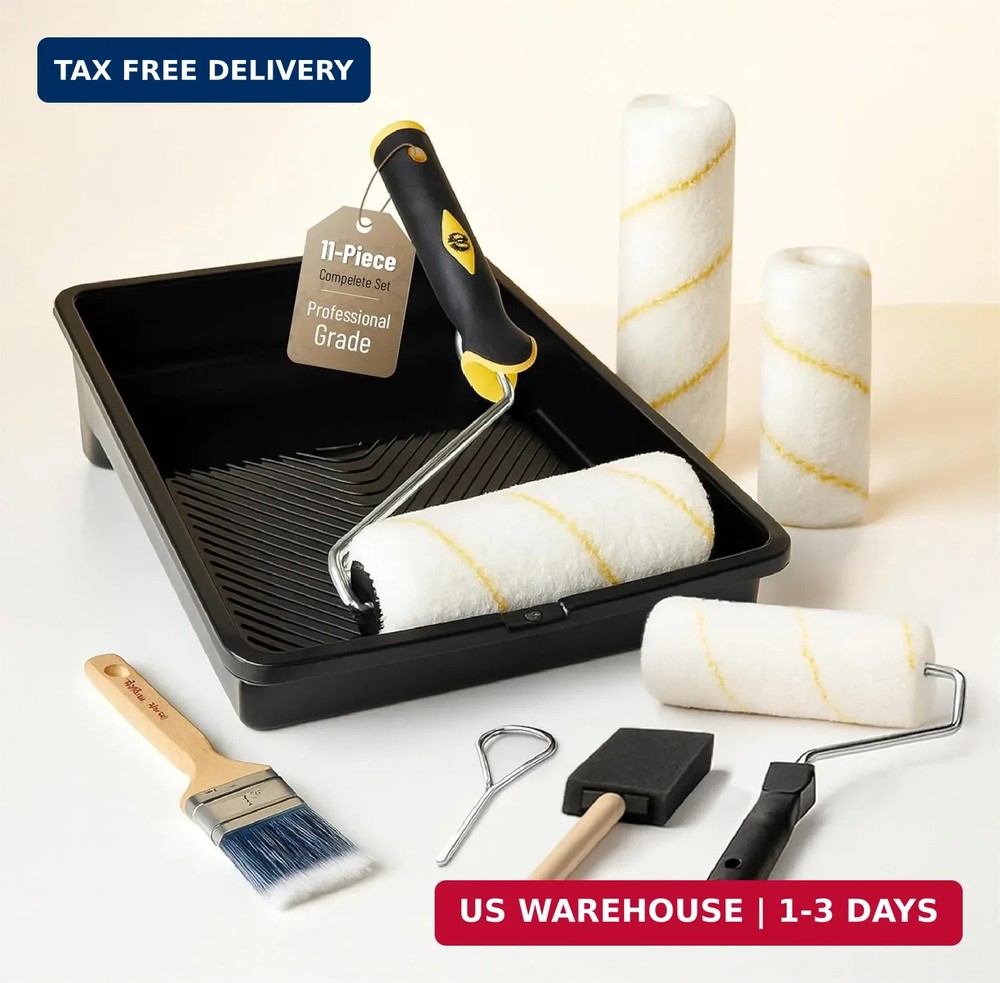 Bates - Paint Tray Set, Paint Rollers, Paint Brushes for Wall, Tray, Roller Brus
