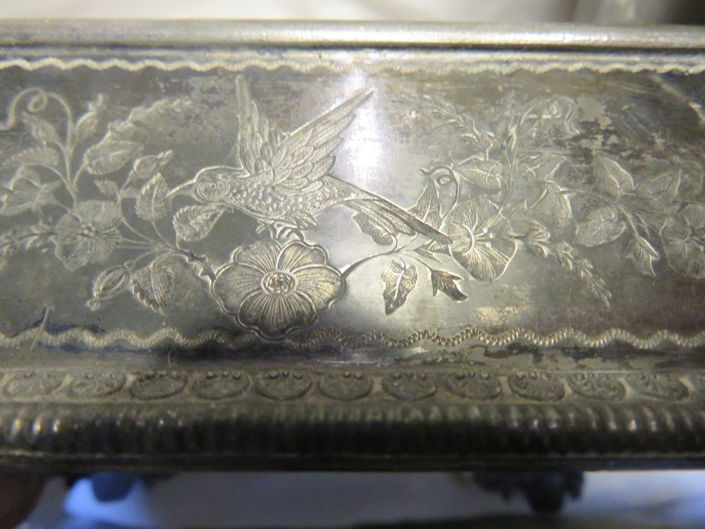 Antique Wilcox Silver Plate Co. Jewelry Casket on hidden compartment base (160-G