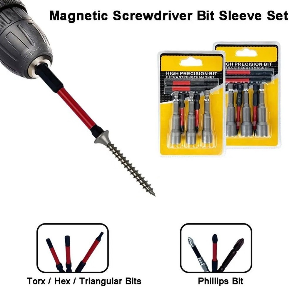 7PCS Magnetic Bit Set with Extended Socket for Pistol Drill and Mechanical Use