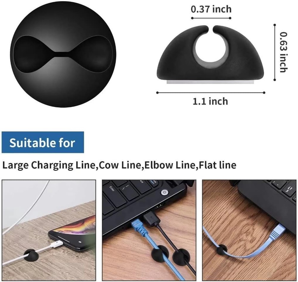 Compact Adhesive Cable Clips - 8 Pack for Effortless Cord Management Solutions