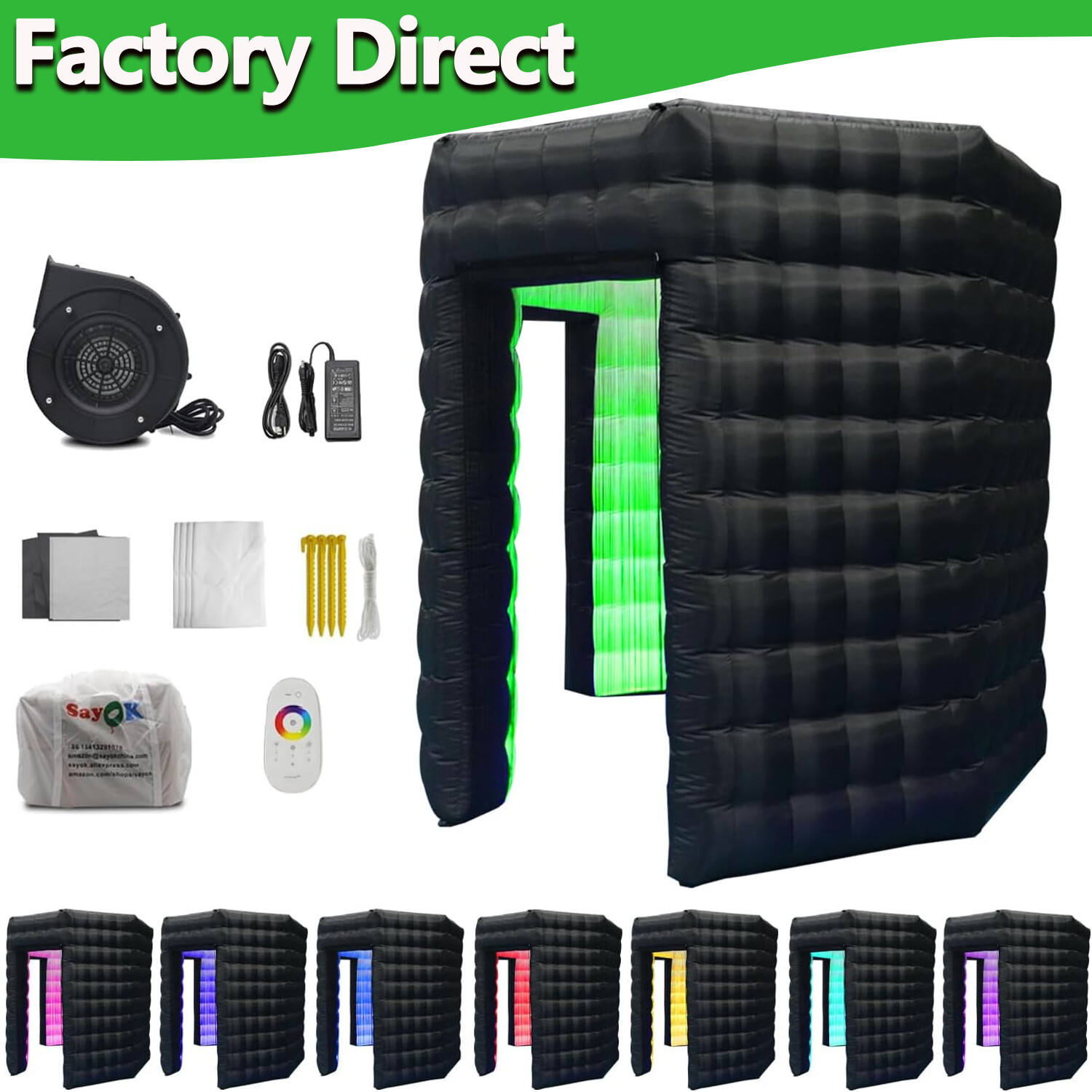 Inflatable Octagonal Photo Booth Enclosure 2 Doors W/LED Light & Blower for Bars