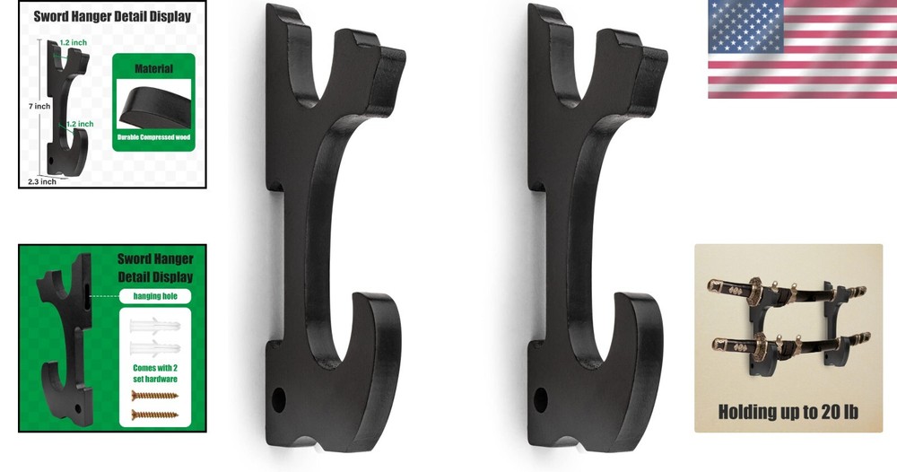 Adjustable 2-Tier Samurai Sword Holder Wall Mount - Japanese Weapon Rack
