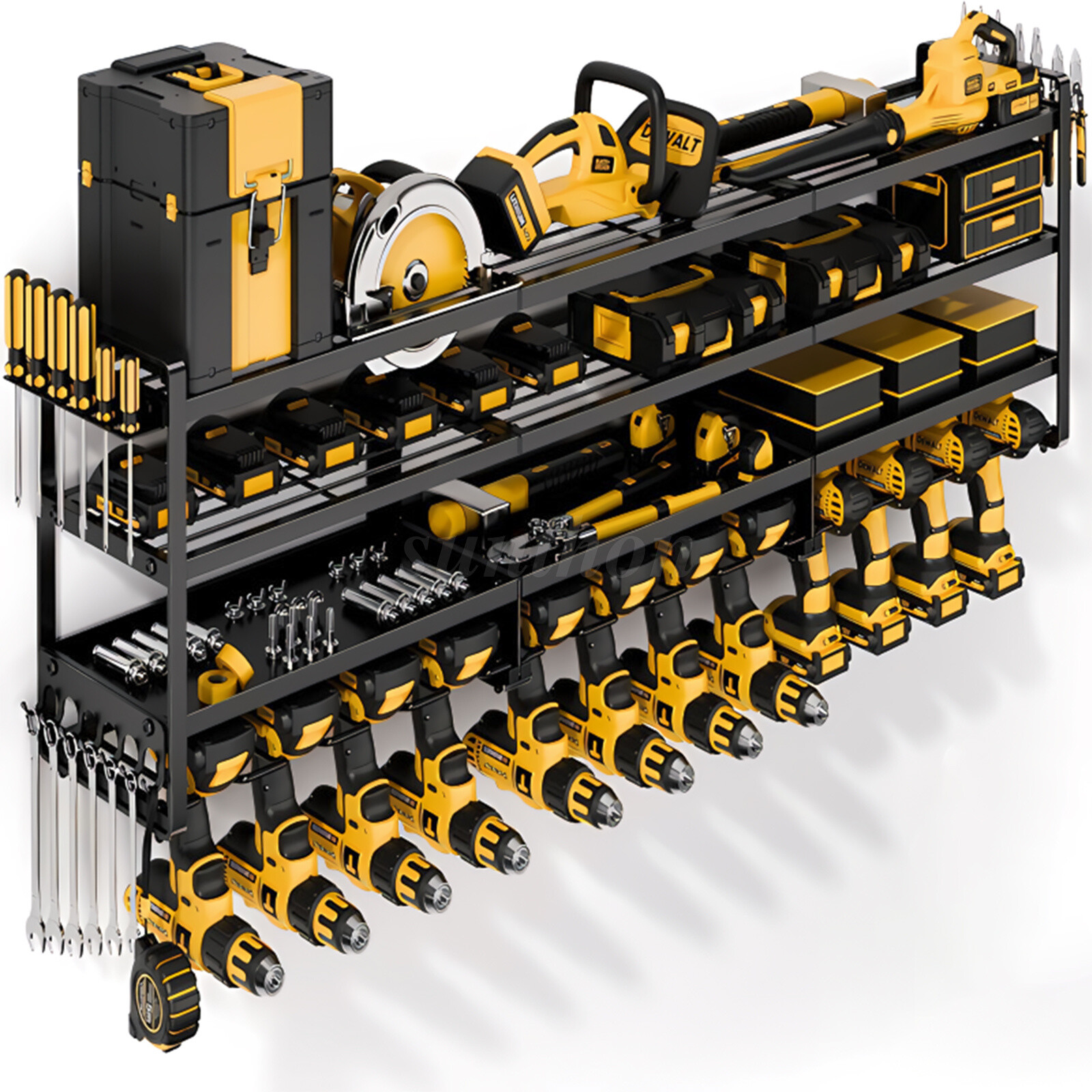 XXXL Power Tool Organizer Wall Mount Extended Heavy Duty 4-Tier 12-Drill Rack