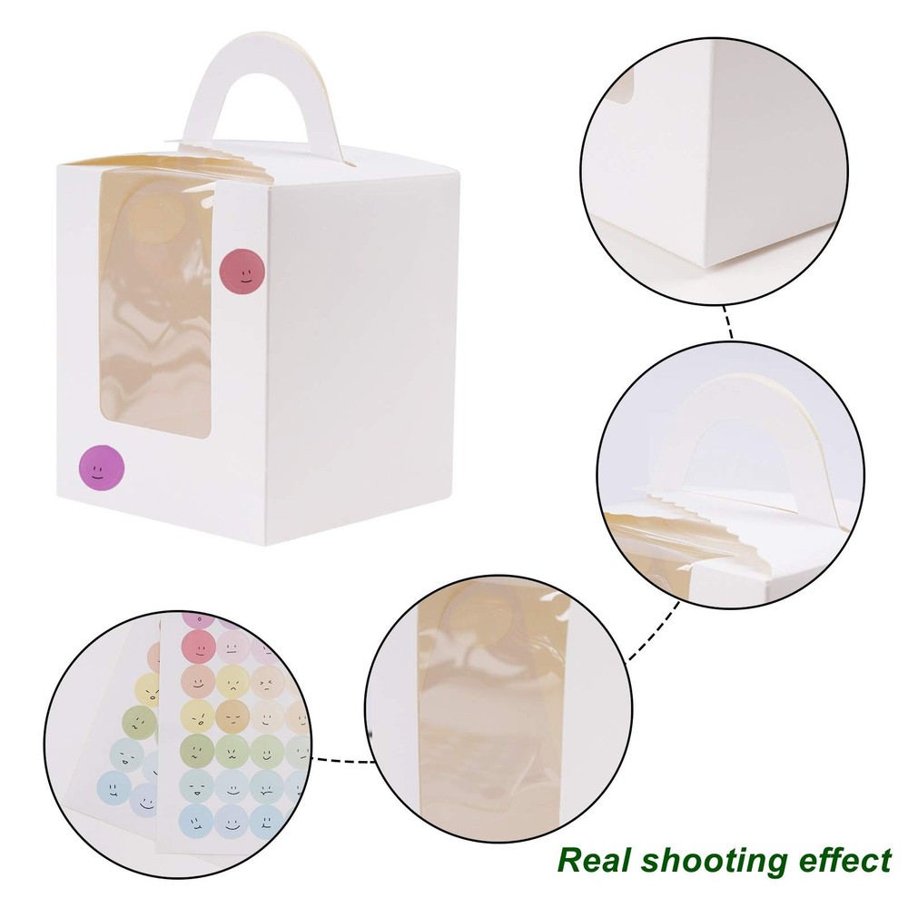 30 Pcs Individual Cupcake Boxes White Single 1 Hole with Clear Window Inserts