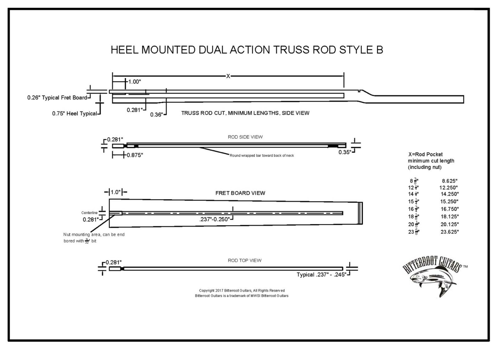Truss Rod Dual Action Steel 15 1/4 adjustable 081235-S