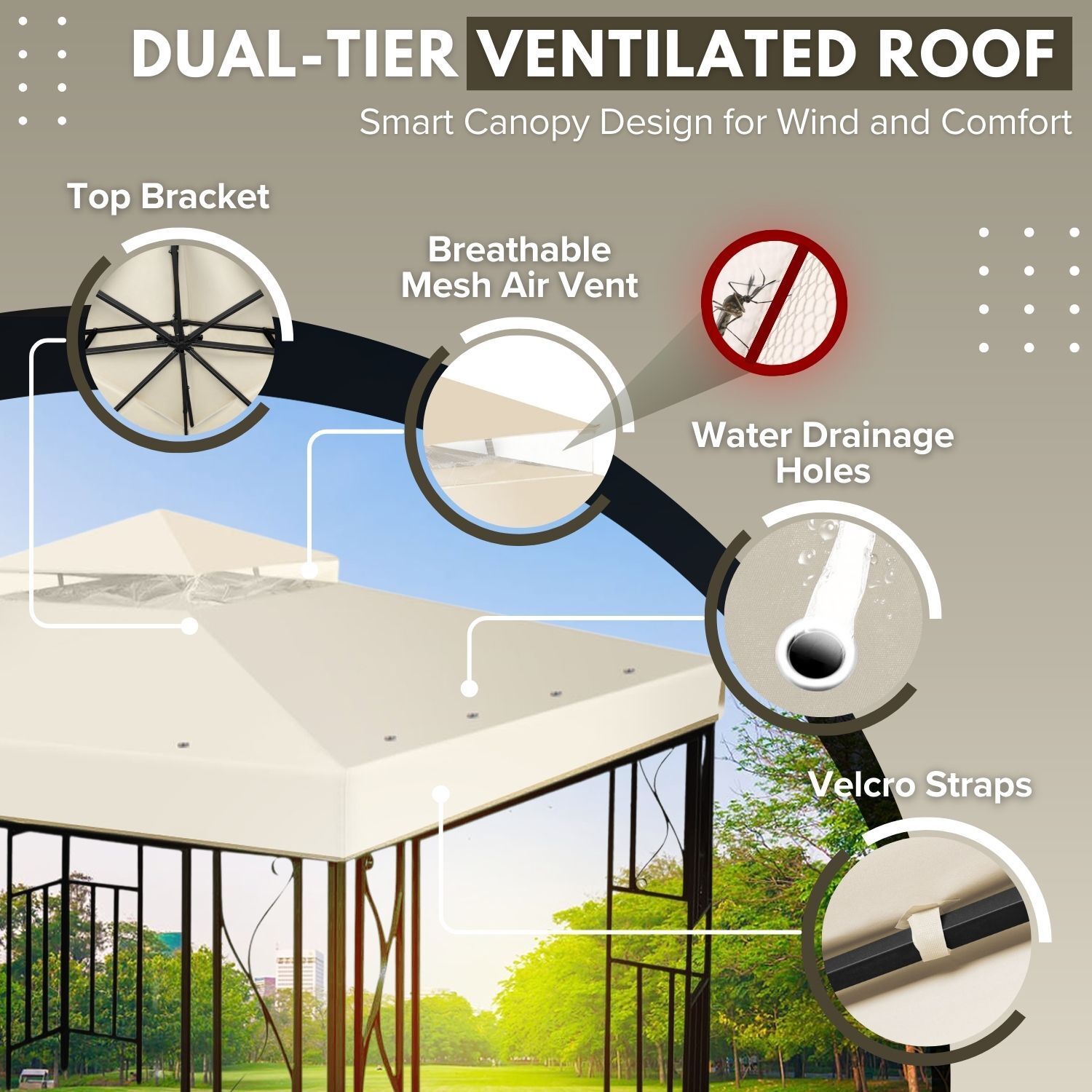 12 x 12 Feet Gazebo Canopy Top Replacement Cover 2Tier UV30 Garden Patio Ivory
