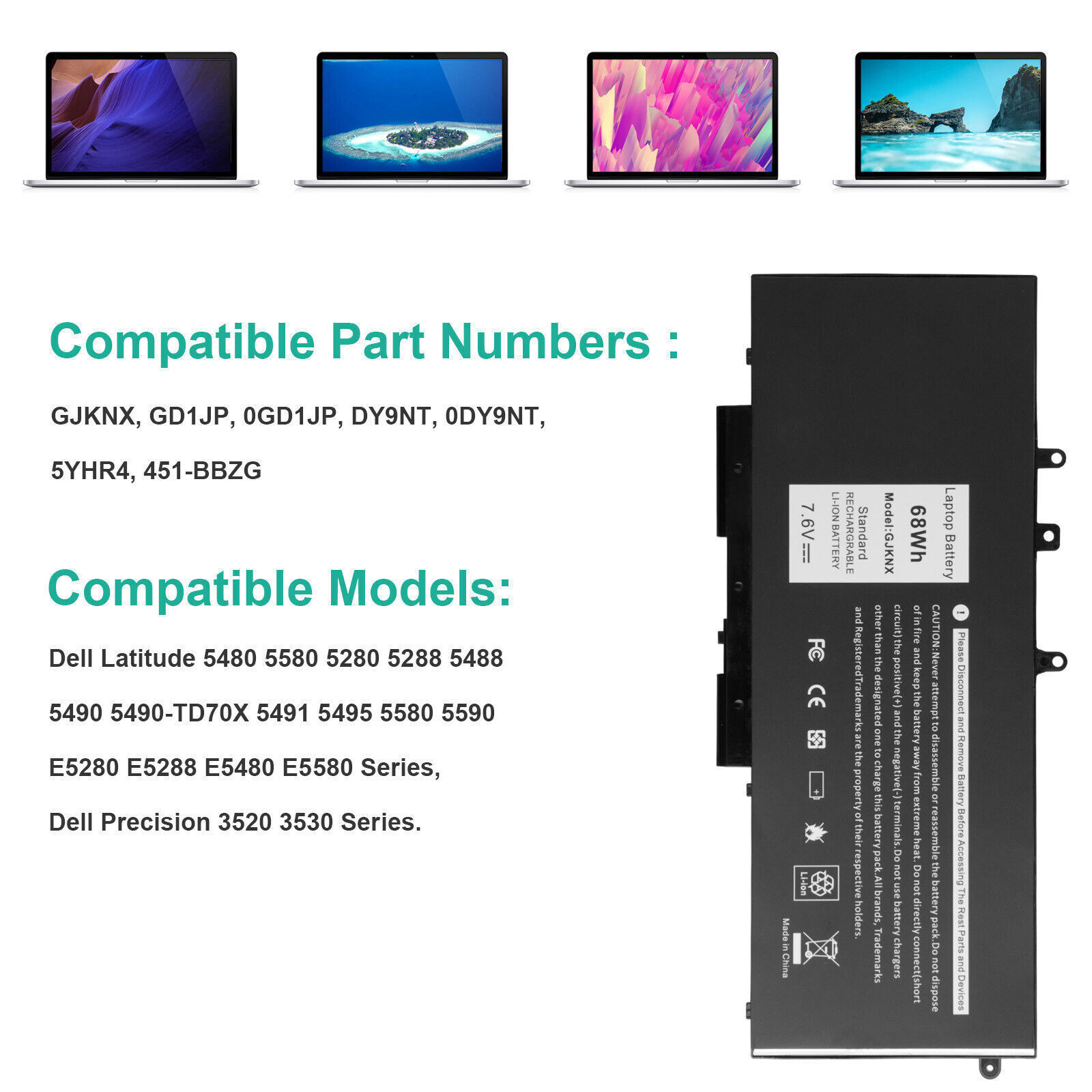 🔥LOT 68Wh GJKNX Battery For Dell Latitude 5480 5580 5490 5491 5590 5591 US FAST