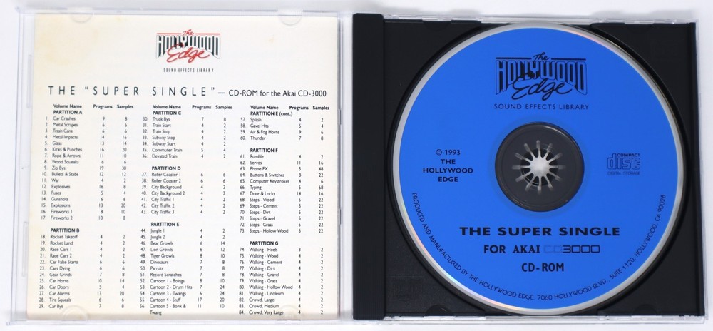The Hollywood Edge Super Single Akai Format Missing Back Inlay Sampling CD