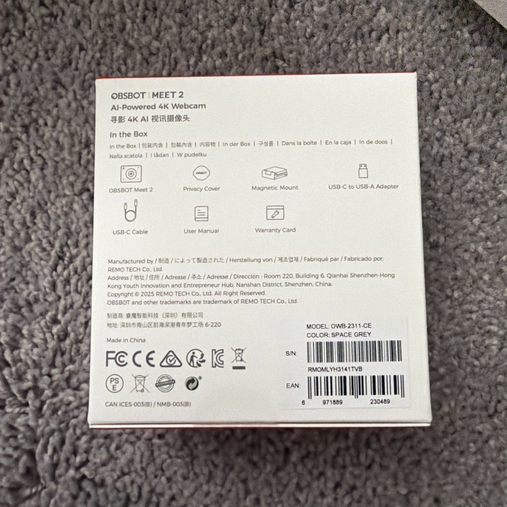 OBSBOT (Meet 2) 4K Webcam for PC with 1/2" Sensor- Space Grey