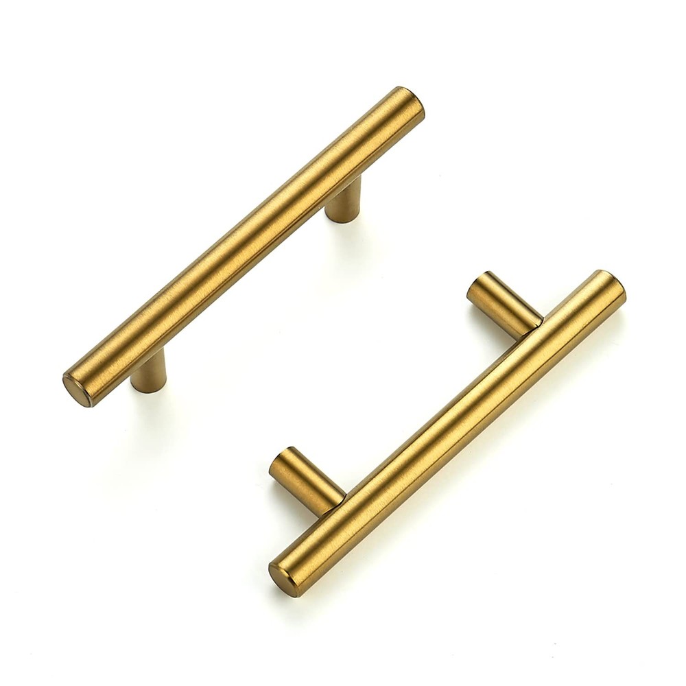 3 Pack | 5'' Cabinet Pulls Brushed Brass Stainless Steel Kitchen Drawer Pulls...
