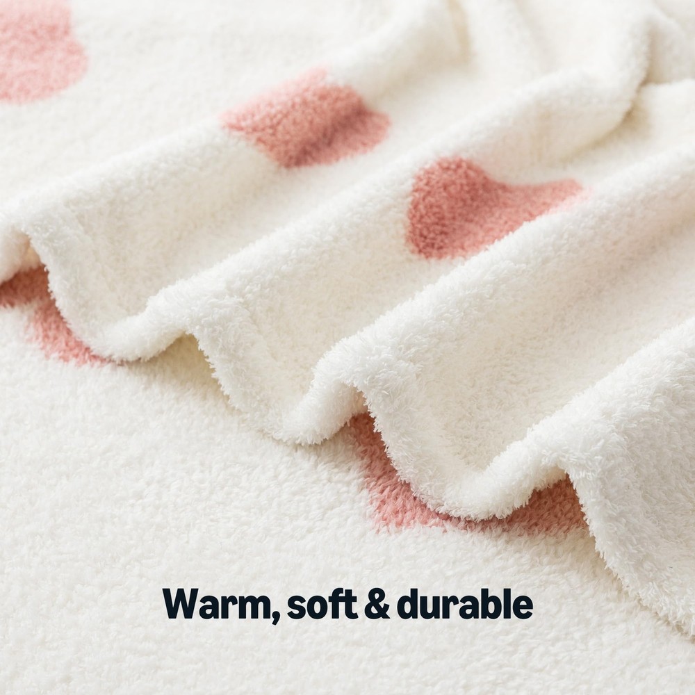 Amazon Basics Fleece Throw Blanket, Reversible Decorative Hearted Pattern for Th