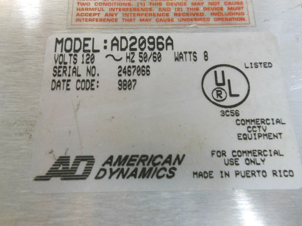 American Dynamics AD2096A  Alarm Interface Unit 120 VOLTS 50/60HZ  8W