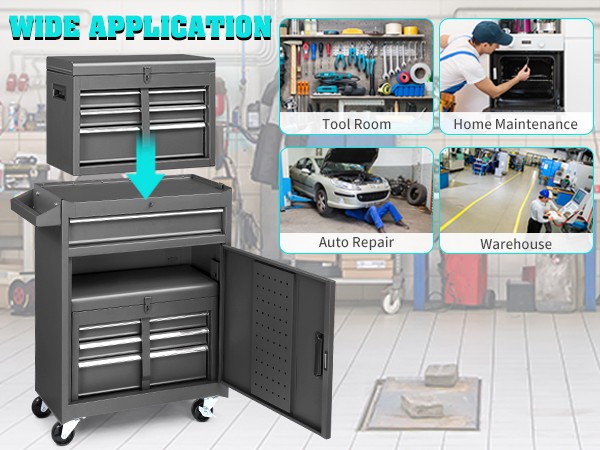 Rolling Tool Chest Tool Organizer Box with Lockable Wheels & Detachable Top NEW