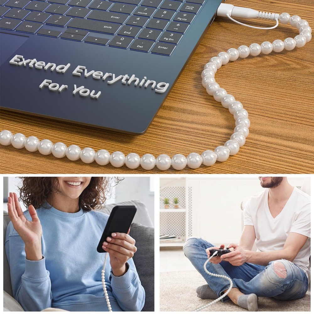 4 in 1 USB C Cable 3FT Beaded Multi Charging 1M/3.3FT, White Round