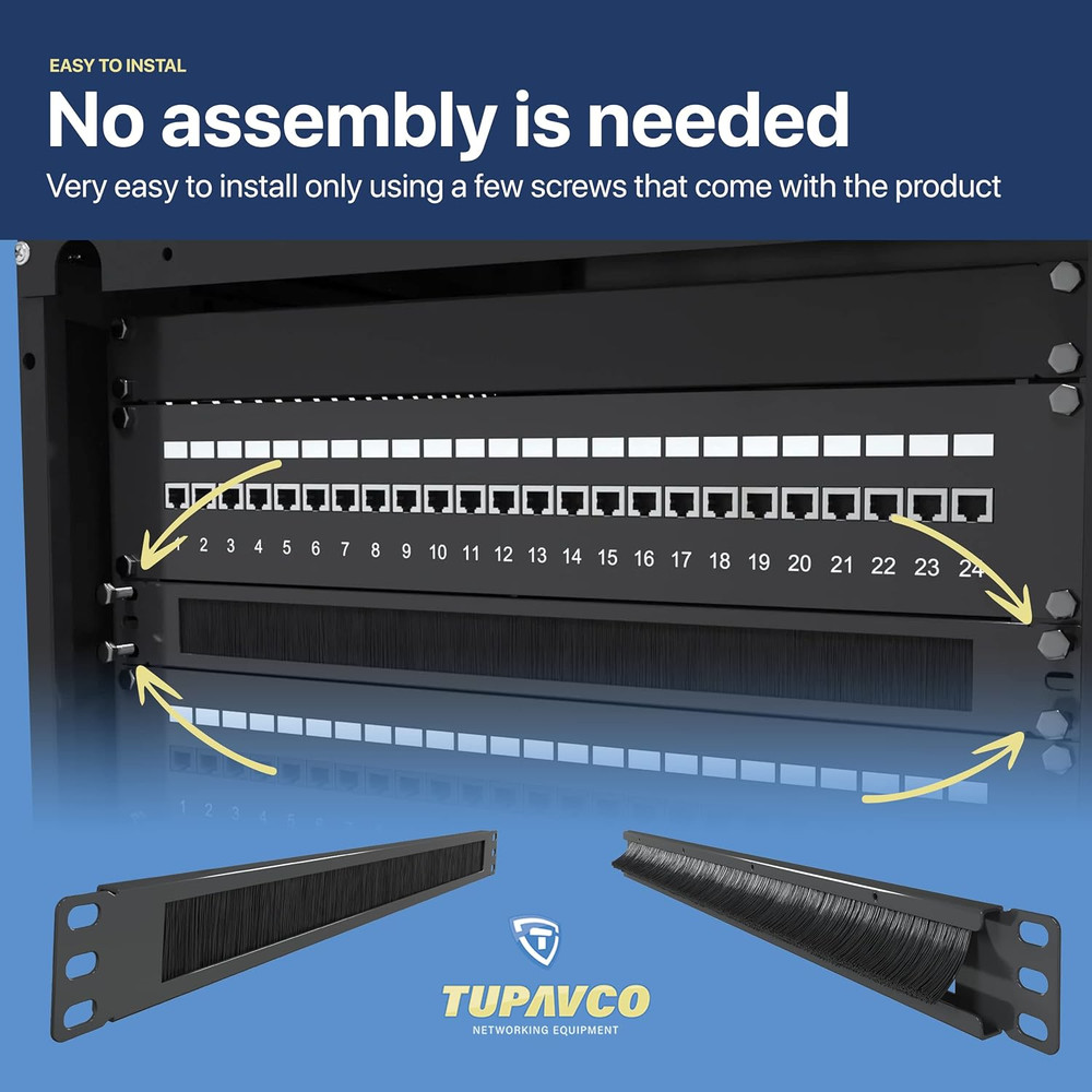 19" Rackmount Brush Panel (2-Pack) for Cable Management and Airflow Efficiency