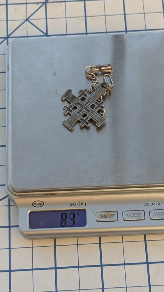 WW2 STERLING SILVER Dog Tag CHARM JERUSALEM CRUSADERS CROSS