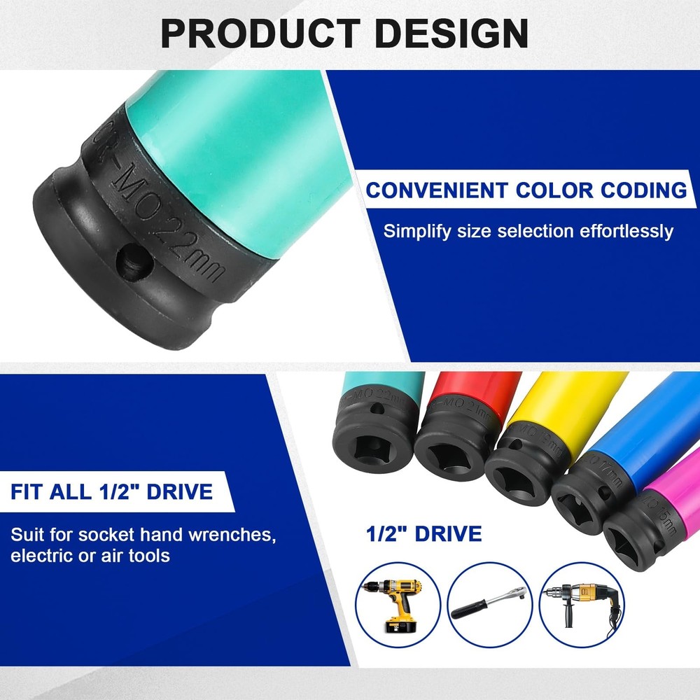 1/2 Inch Drive Wheel Protector Impact Socket Set, 5PCS Impact Lug Nut Socket ...