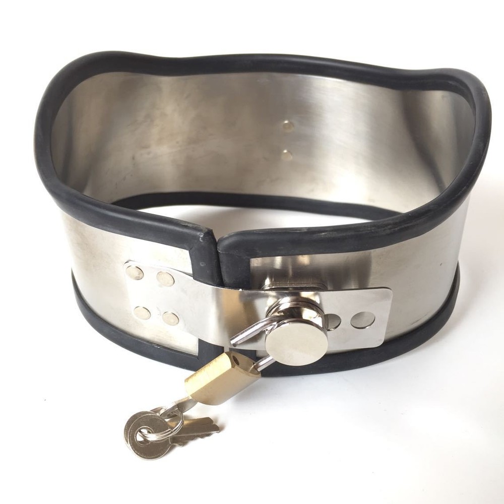 Stainless Steel Chastity Neck Collar Restraint Lockable Adjustable Posture BDSM