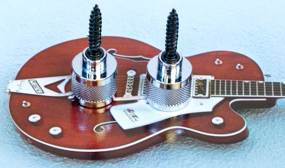 2 Chrome Strap Knobs Buttons With Hanger Bolts For Gretsch, #GGSB