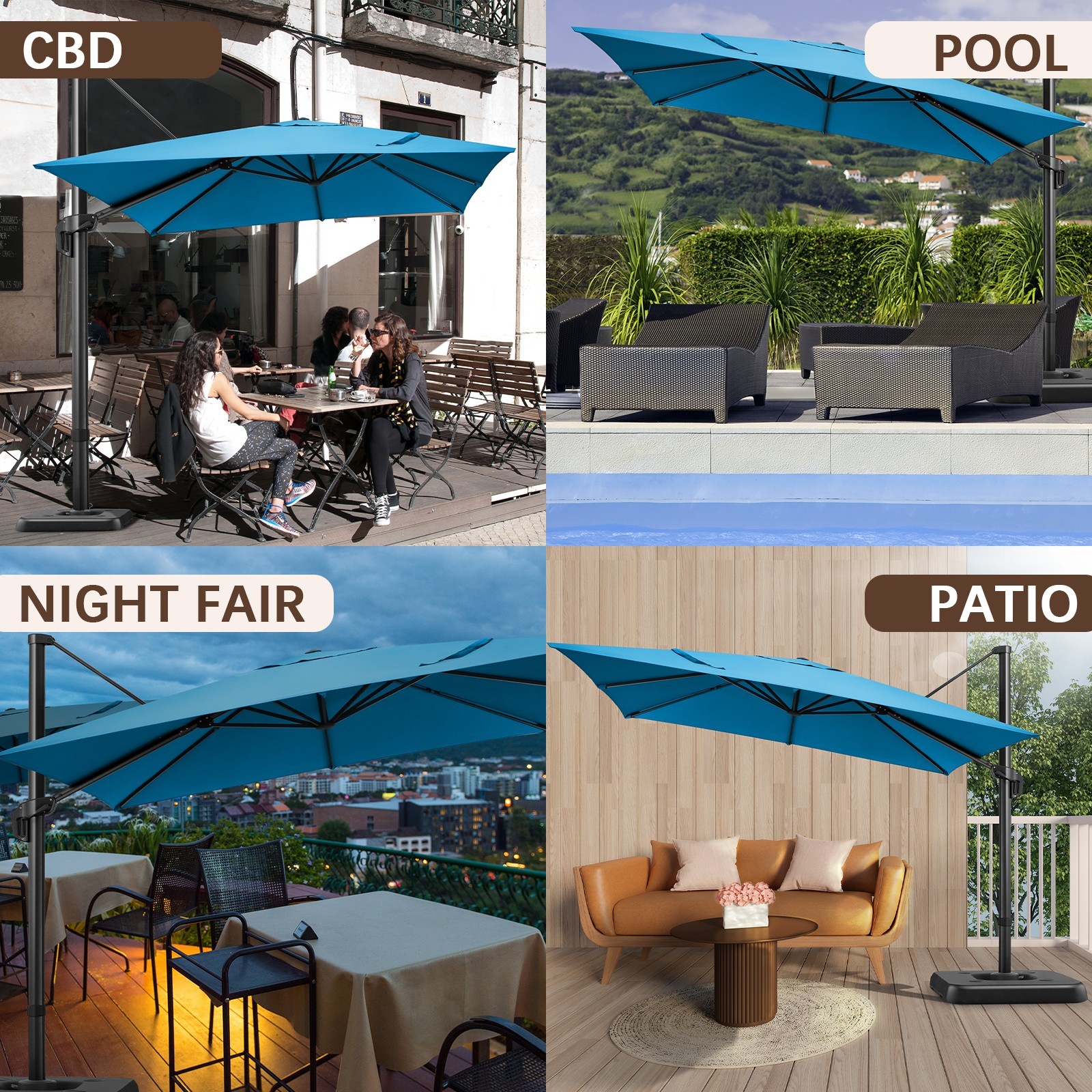10x10ft Patio Umbrella Outdoor Cantilever Umbrella UV-Protective Sunshade Canopy