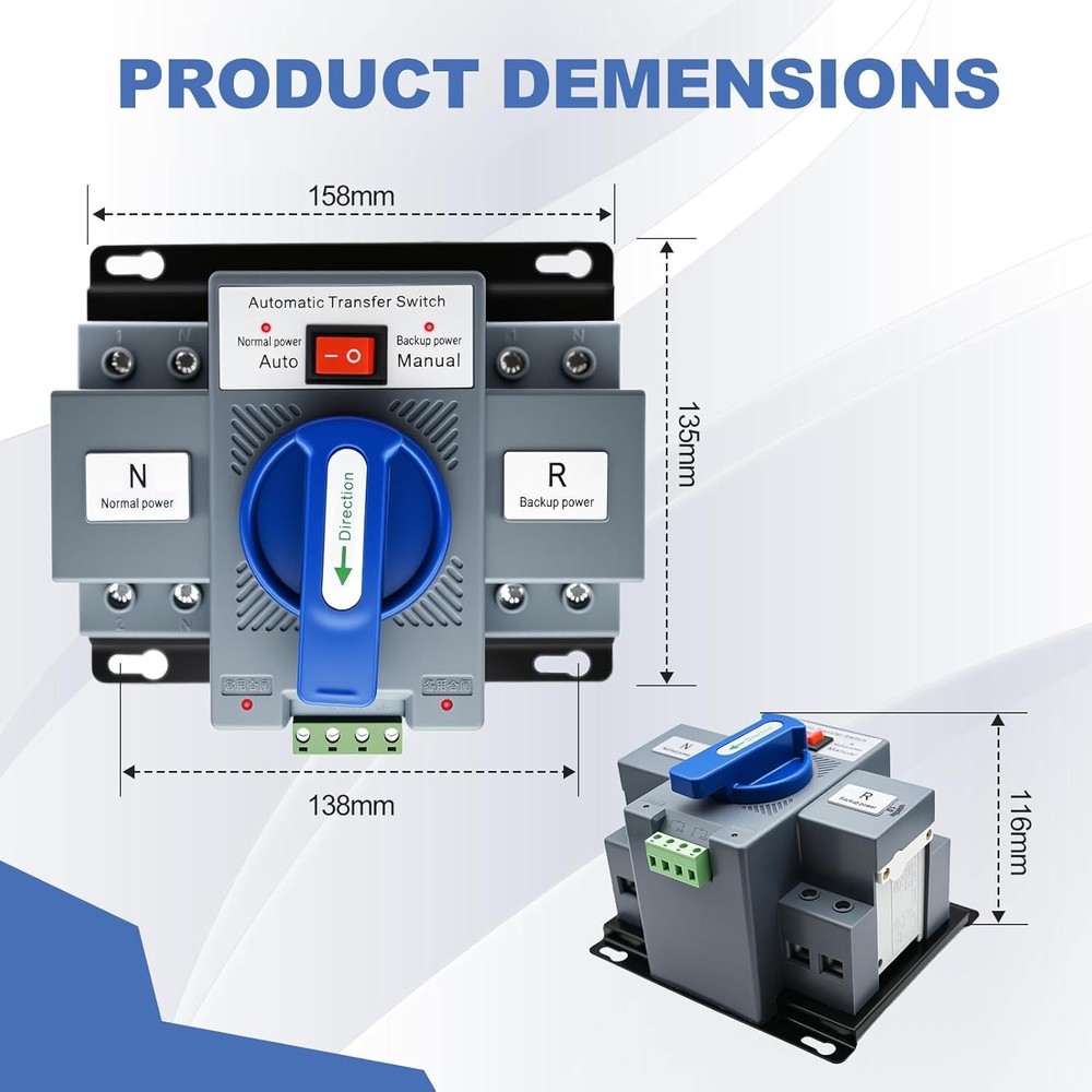 110V Dual Power Automatic Transfer Switch, 2P 63A CE Certified ATS Generator Cha