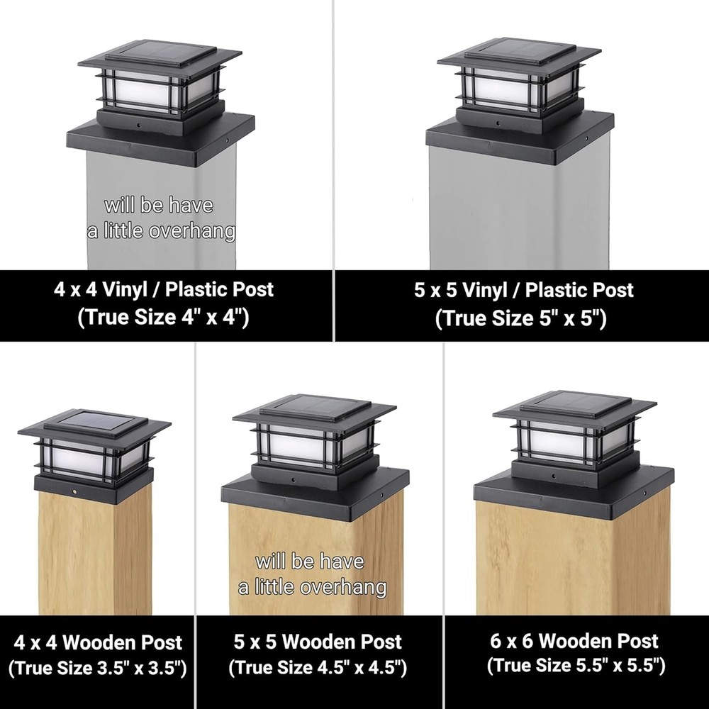 Dynaming 2 Pack Solar Post Cap Lights 2 Flickering Flame Lights, Black