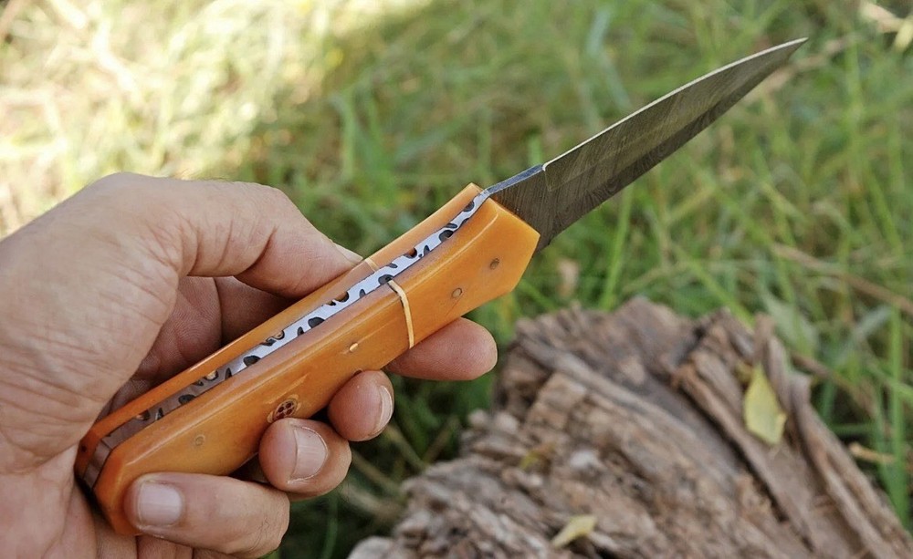 Fix Blade Double edge Dagger Damascus knife Boot Hunting Tactical Camel Bone