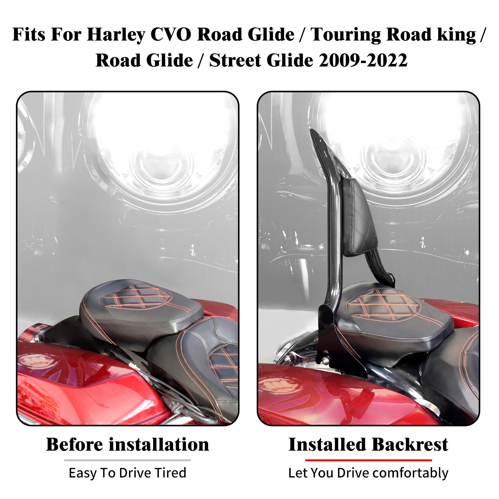 16" Passenger Diamond Backrest Sissy Bar For Harley 09-2025 Touring Street Glide