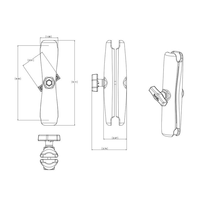 RAM-201U-D RAM Double Socket Arm - C Size Long...