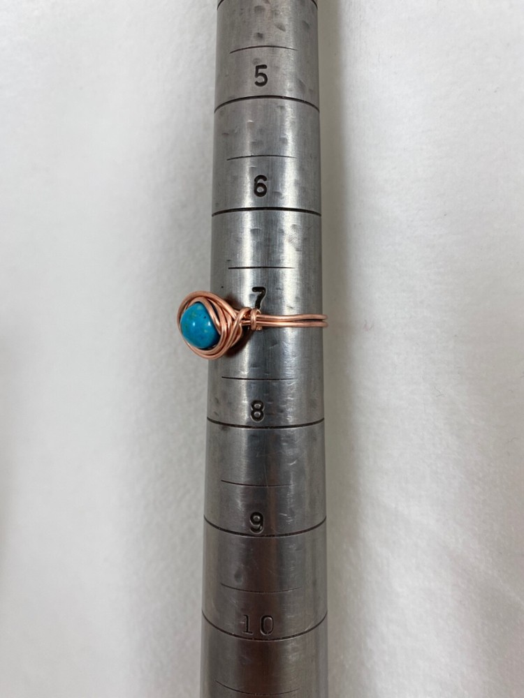 Handmade ~ Copper Wire Wrap ~ Turquoise Ring Size 7 #71