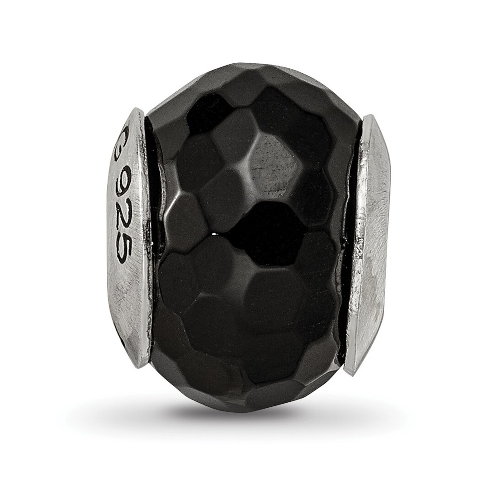 Silver Reflections Black Agate Stone Bead QRS1672