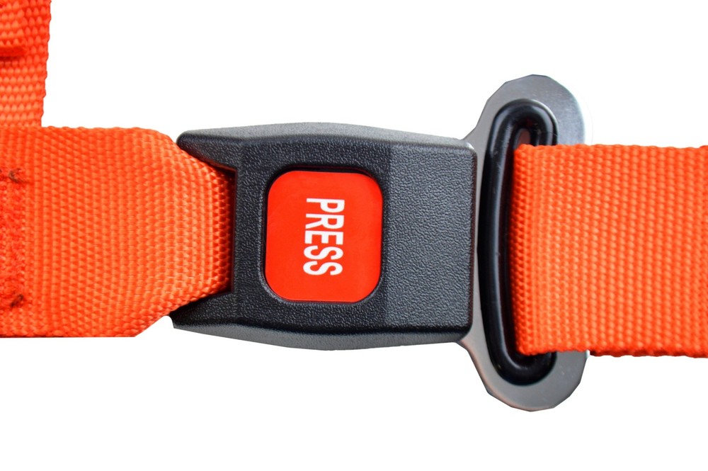 2" ORANGE 4 POINT SEAT BELT HARNESS PULL DOWN LAP BELTS FLOOR MOUNT PUSH BUTTON