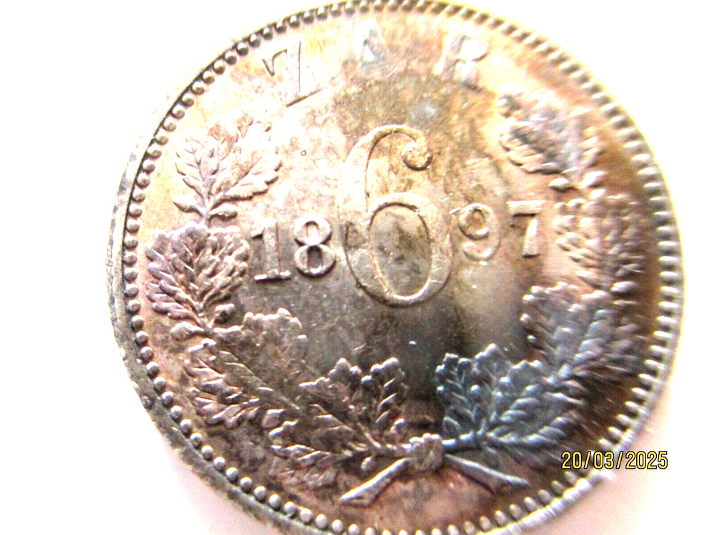 BOER REPUBLIC (ZAR) SILVER KRUGER SIXPENCE DATED 1897 AEF