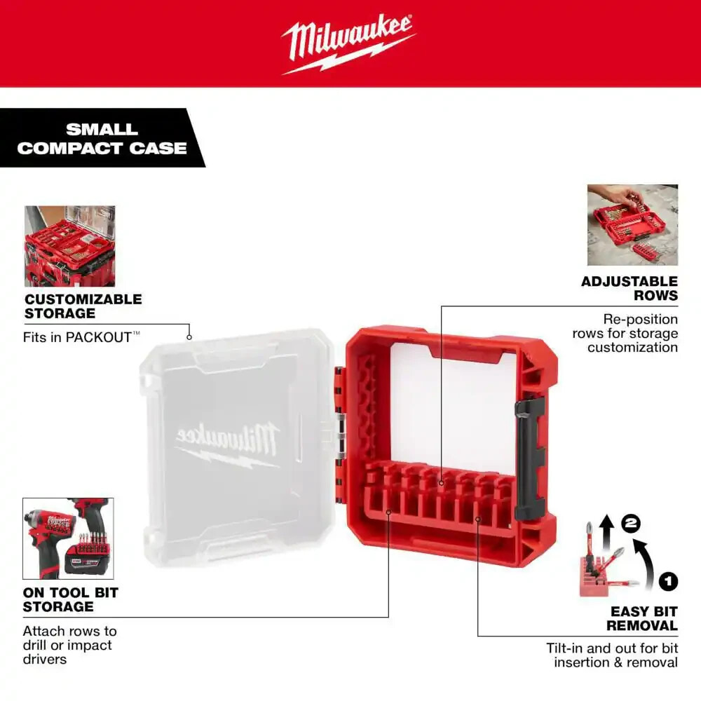 Milwaukee Impact Driver Bit Case Customizable Storage Small Compact Packout Red