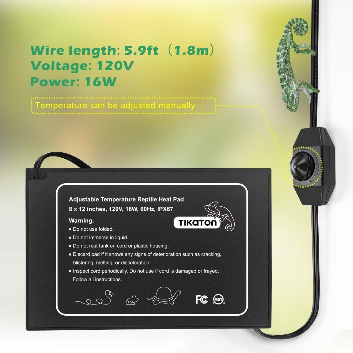 Tikaton 2023 Adjustable Reptile Heating Pad Under Tank Heater Terrarium Heat Mat