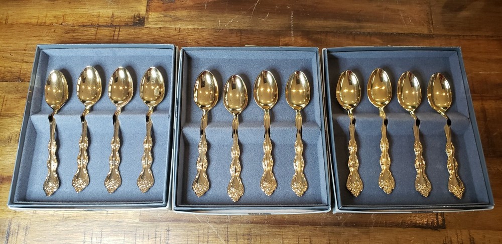 12 Silver Plate Demitasse Spoons. International Silver Co. Golden Interlude.
