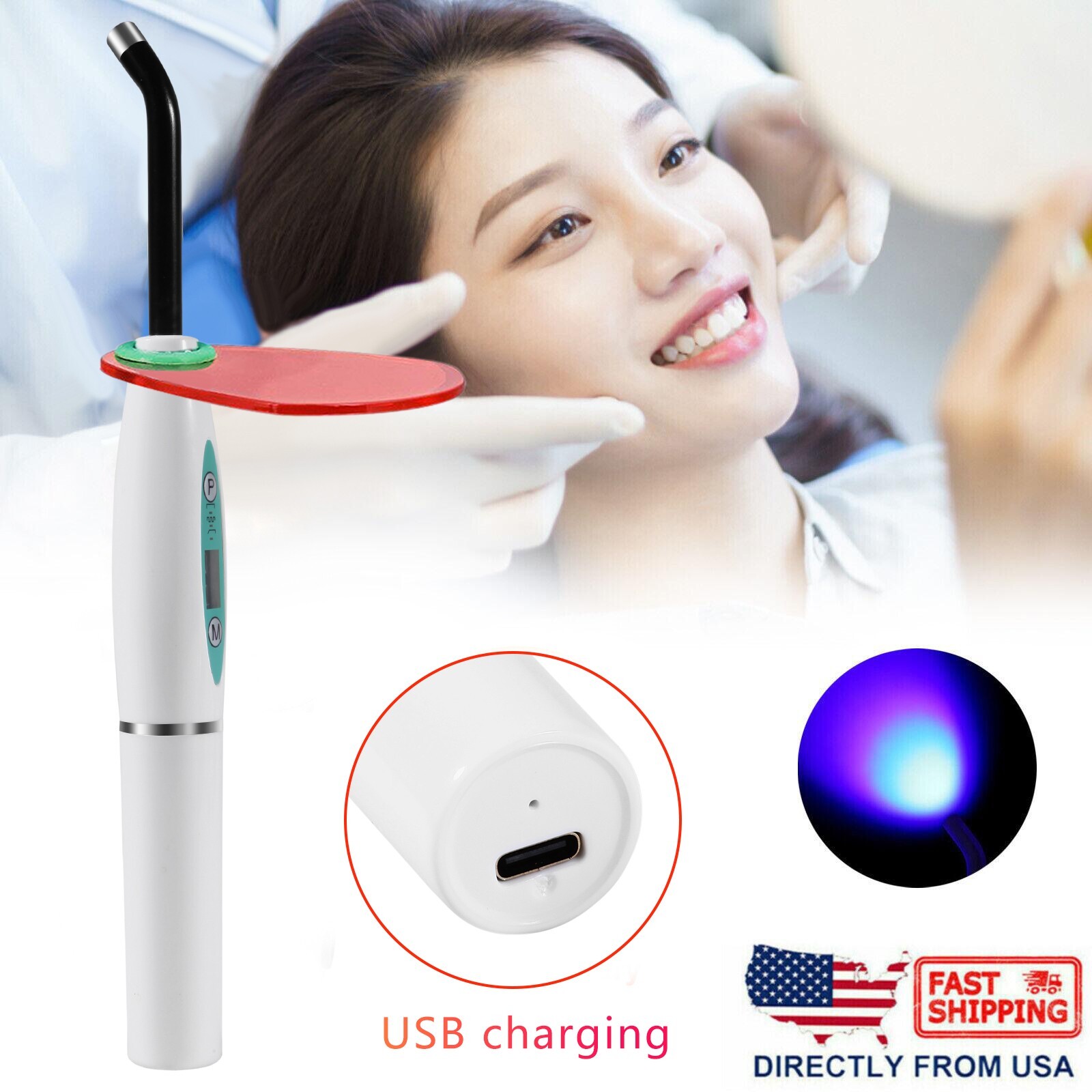 Dental Wireless Cordless LED Cure Curing Light Lamp 2000mw 5W Tool Resin Cure US