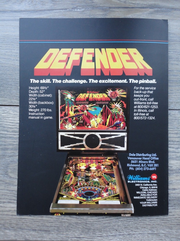 Defender Pinball Flyer Original Williams Brochure