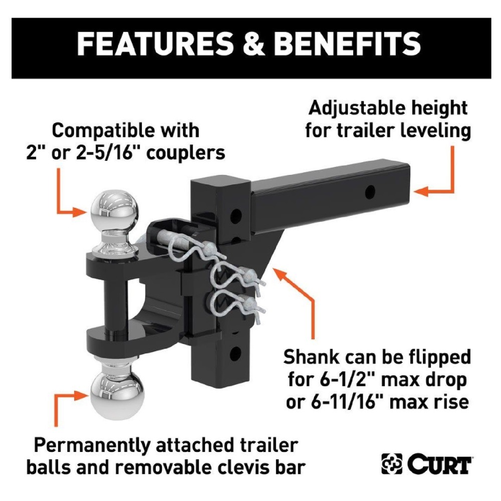 Curt 45049 Adjustable Multi-Purpose Ball & Shank for 2" Receivers