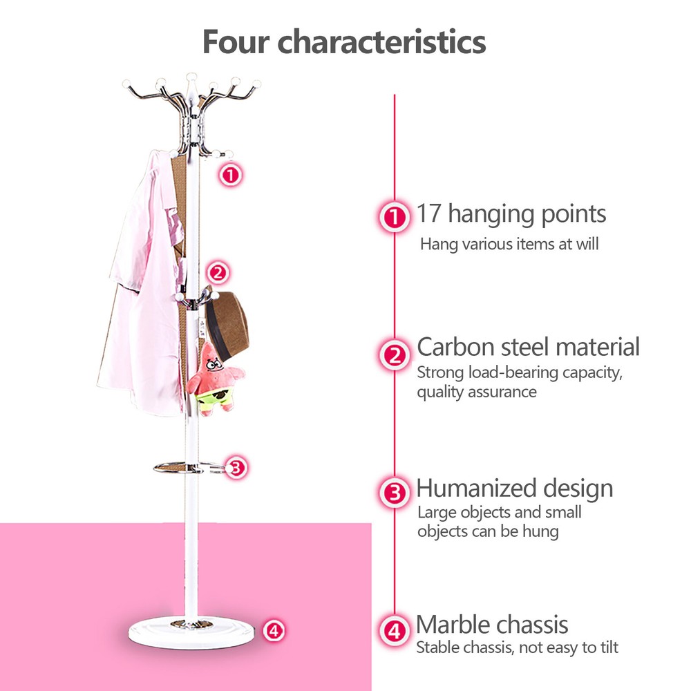 Coat Rack 16 Hook 4 Level Hat Jacket Stand Tree Holder Hanger Rack Marble Base