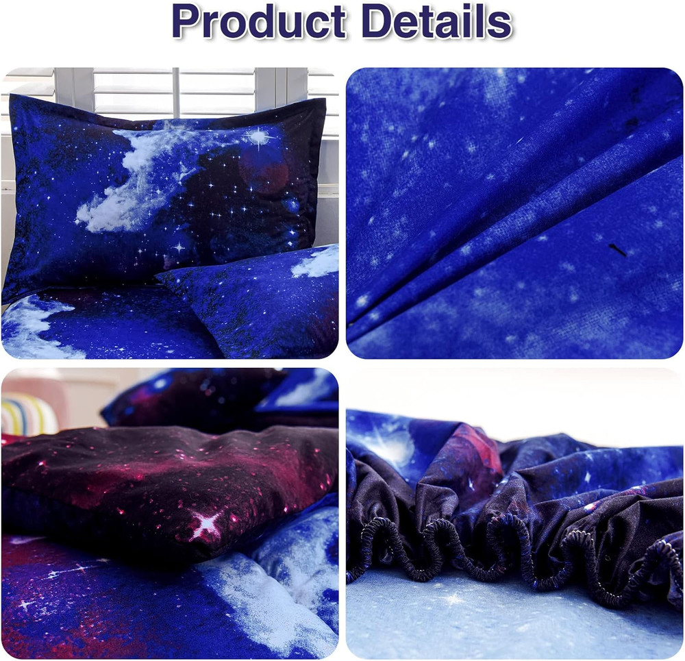 Galaxy 6Pcs Bedding Sets Outer Space Comforter Bed in a Bag 3D Printed Quilt,For