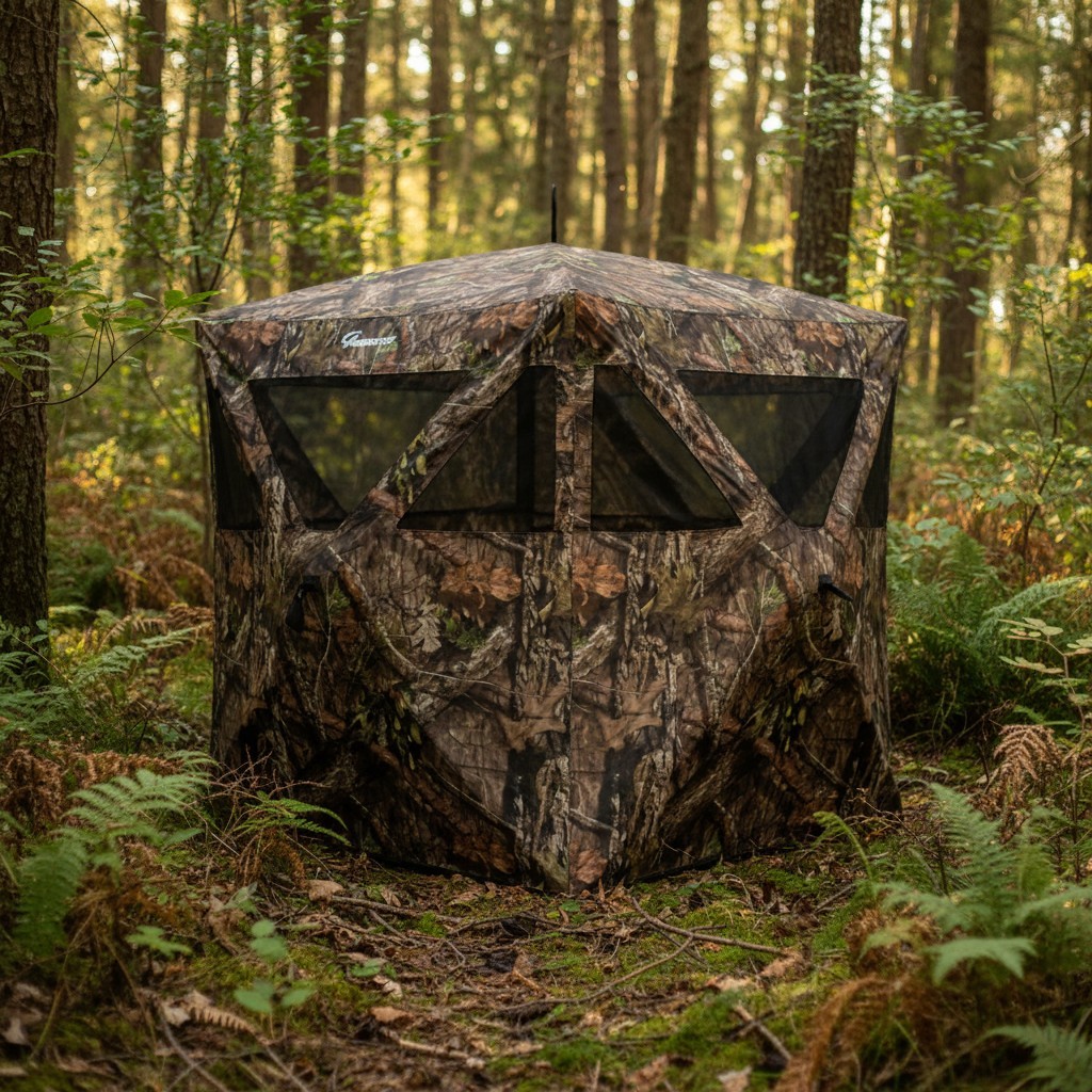 Outdoor Hunting Blind with High Wind Tie-Downs and Spacious 55x55 Inch Footprint