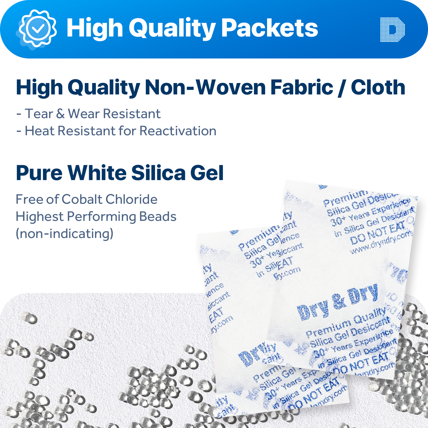 20 gram X 800 PK "Dry & Dry" High Quality Pure Reusable Silica Gel Desiccant
