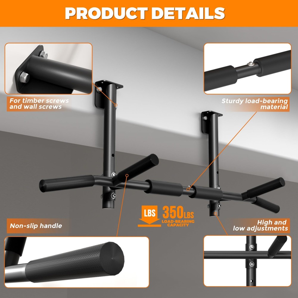 Joist Mounted Pull Up Bar,42" Wide Bar Ceiling Mount Chain Up Bar Adjustable ...