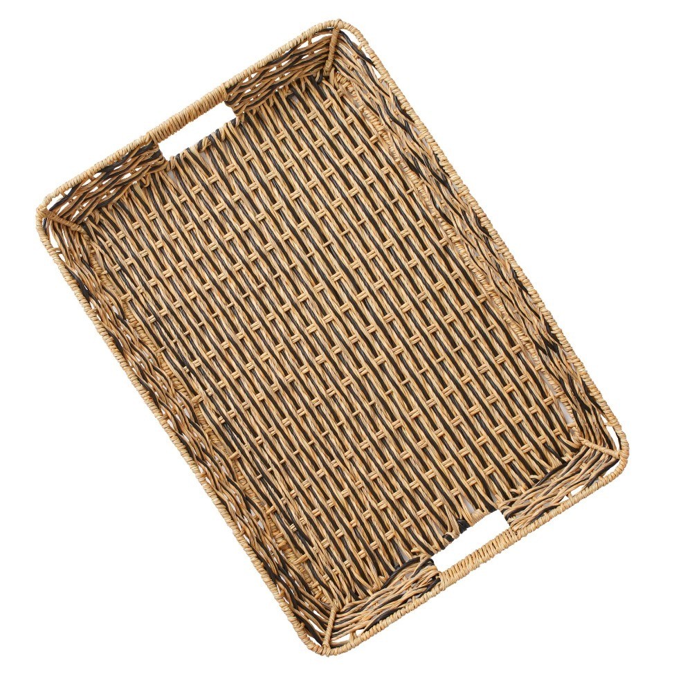 Rectangular Serving Tray Beige and Black Resin Rattan Weave Decorative Dining