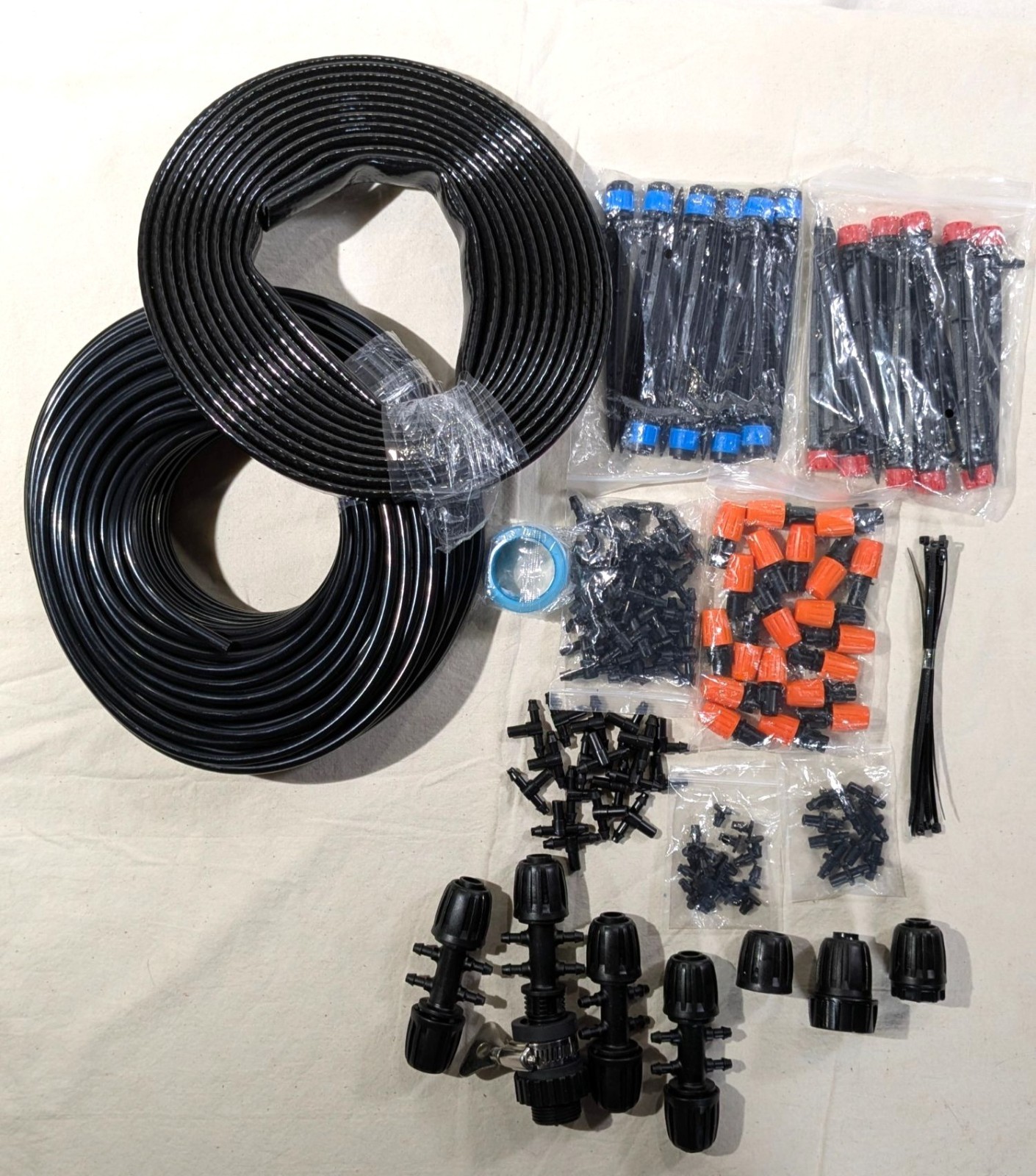 DIY Drip Irrigation Kit with 1/4 Tubing Adjustable Emitters, 30M Hose
