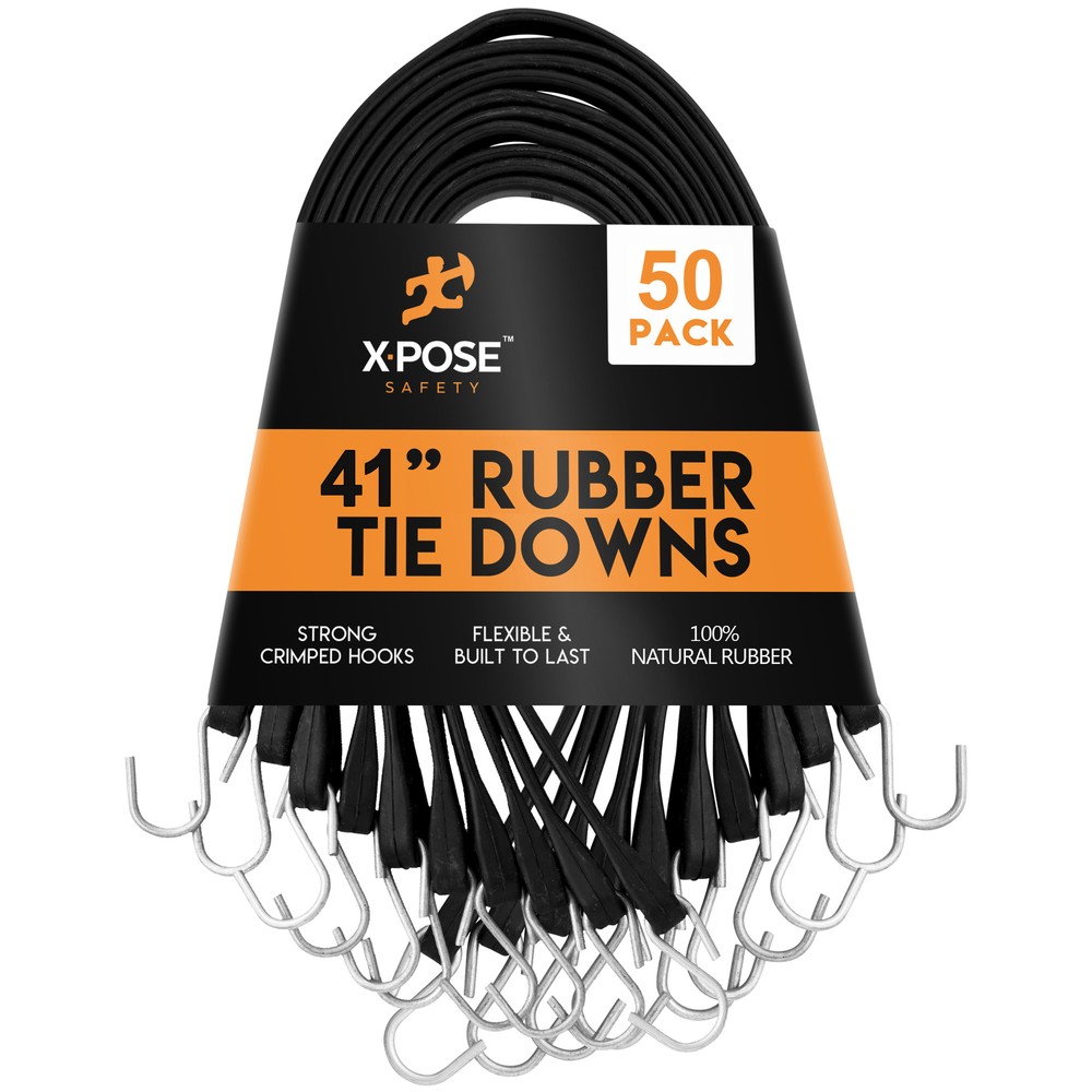 Rubber Bungee Cords with Hooks 50 Pack 41 Inch (66” Max Stretch)